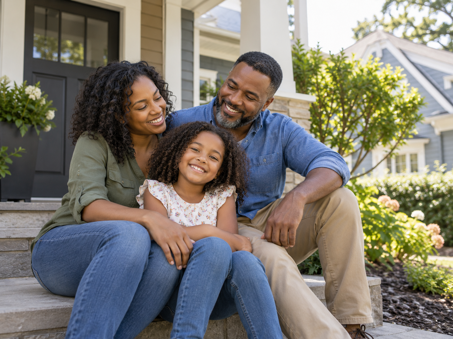 Illustrative photo of a family together on the porch of a home